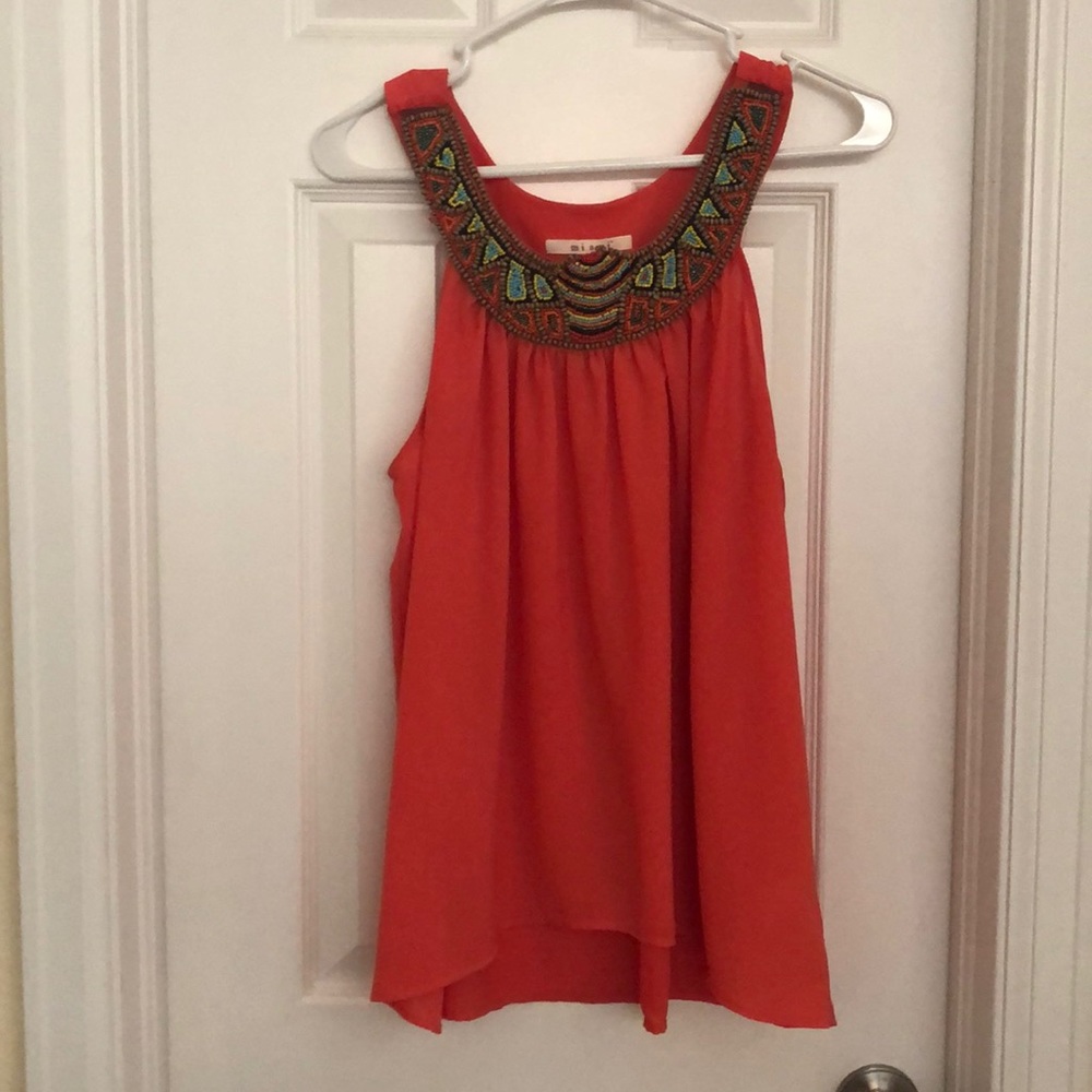 Long, embroidered orange tank